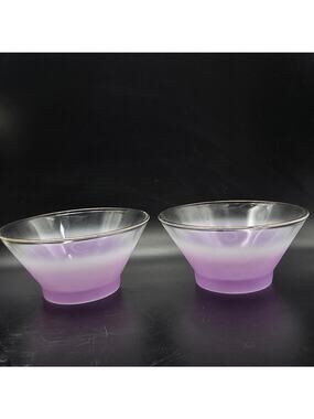Blendo Purple Orange Frosted Glass Bowls Pair of Two Vintage